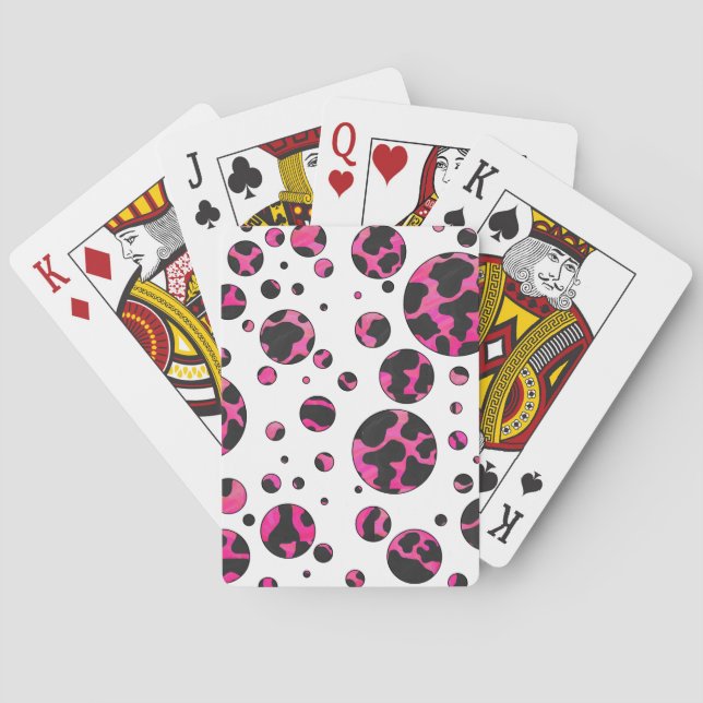 Polka Dot Cow Hot Pink und Black Print Spielkarten (Rückseite)