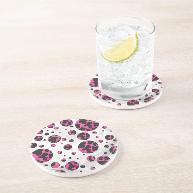 Polka Dot Cow Hot Pink und Black Print Untersetzer (Seite)