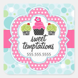 Polka Dot Crazy Cupcake Bäckerei Box Siegel Quadratischer Aufkleber