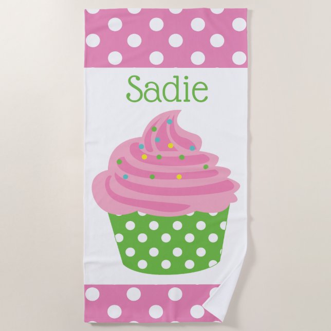 Polka Dot Cupcake Personalisiert Beach Handtuch (Vorderseite)