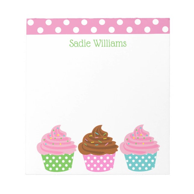 Polka Dot Cupcakes Personalisiert Notepad Notizblock (Vorderseite)