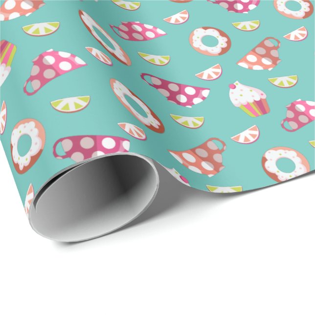 Polka Dot Cups Cakes Donuts Lemons Grapefruits Geschenkpapier (Rolleneckpunkt)