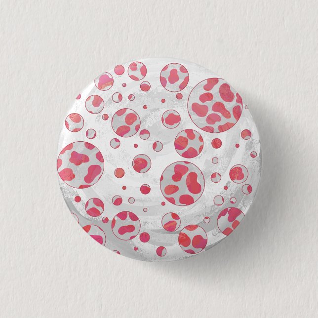 Polka Dot Dalmatiner Rosa und Weiß Button (Vorderseite)