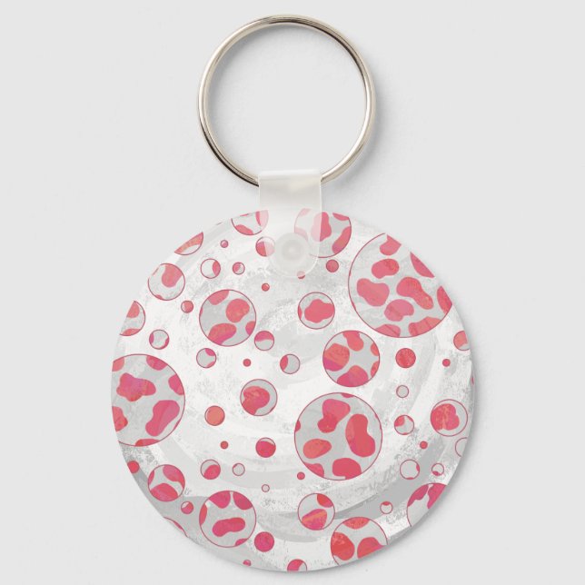 Polka Dot Dalmatiner Rosa und Weiß Schlüsselanhänger (Vorderseite)