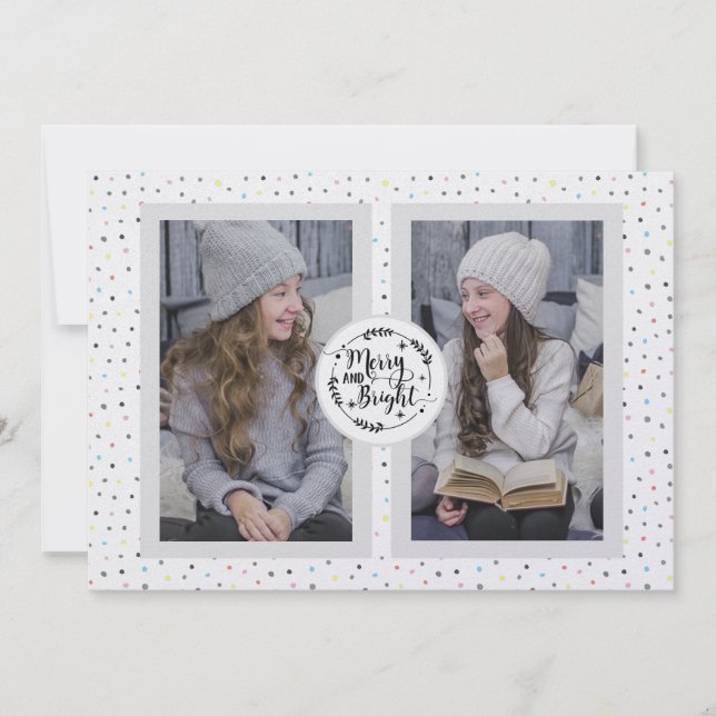 Polka Dot Deux Photo Carte de Noël Blanc (Devant)