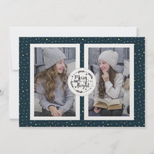 Polka Dot Deux Photo Carte de Noël Blue