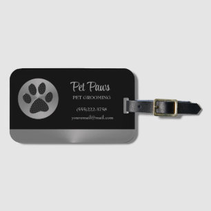 Polka Dot Dog Paw auf Silver Pet Grooming Service Gepäckanhänger