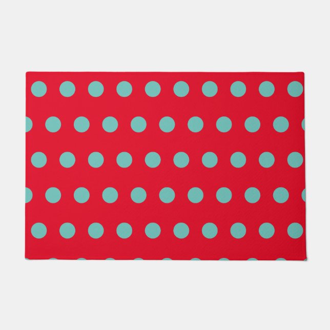 Polka Dot Door Mat (Red & Aqua) Fußmatte (Vorderseite)
