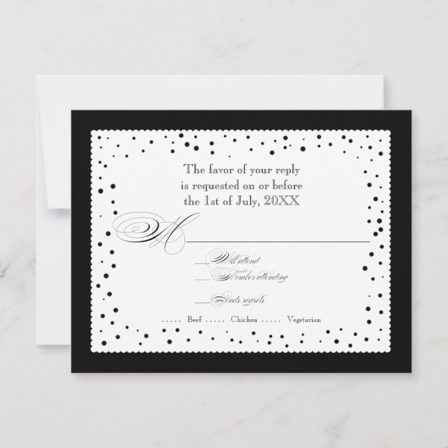 Polka Dot Dots Scallop Lace Swirl Blüh Wedding RSVP Karte (Vorderseite)
