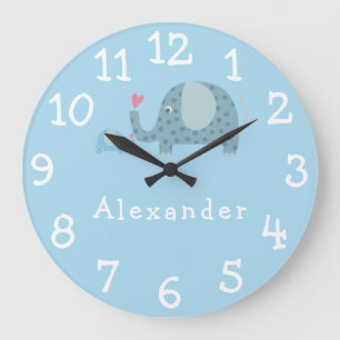 Polka Dot Elefanten Personalisiertes Kinderzimmer Große Wanduhr