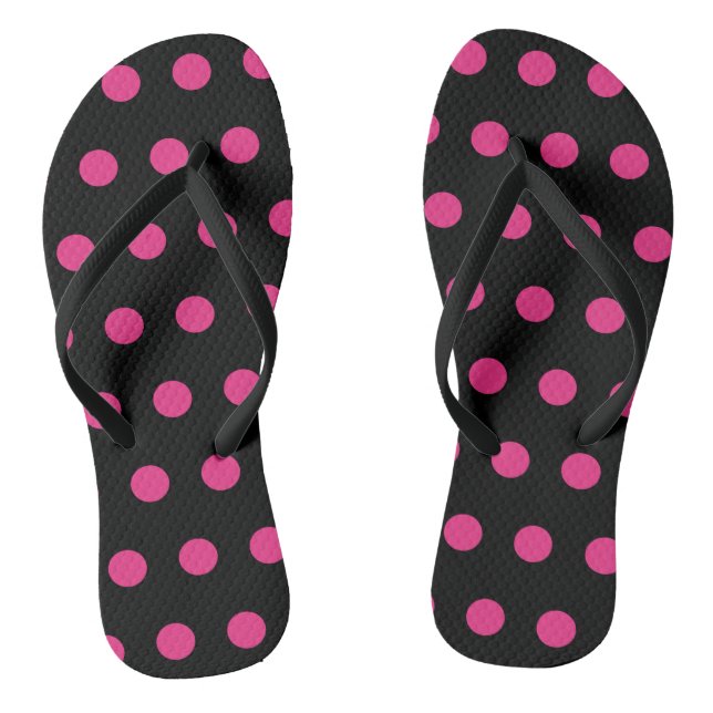 Polka Dot Flip Flops (Schwarz & Neon Pink) (Fußbett)