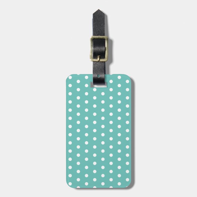 Polka Dot Gepäckmarke (Aqua & White) Gepäckanhänger (Vorderseite vertikal)