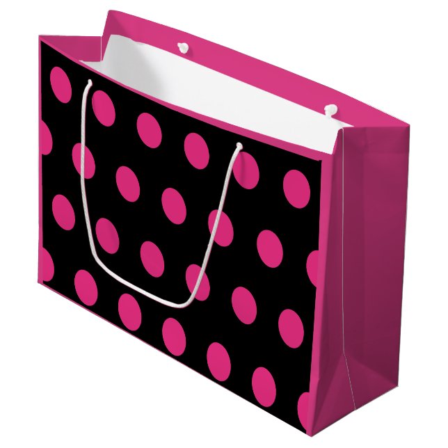 Polka Dot Geschenktasche - Groß (Schwarz & Neon Pi Große Geschenktüte (Vorderseite Schrägansicht)