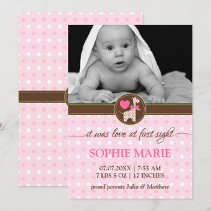 Polka Dot Giraffe Baby Photo Faire-part de naissan