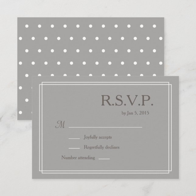 Polka dot gray white taupe minimalistische Hochzei Einladung (Vorne/Hinten)