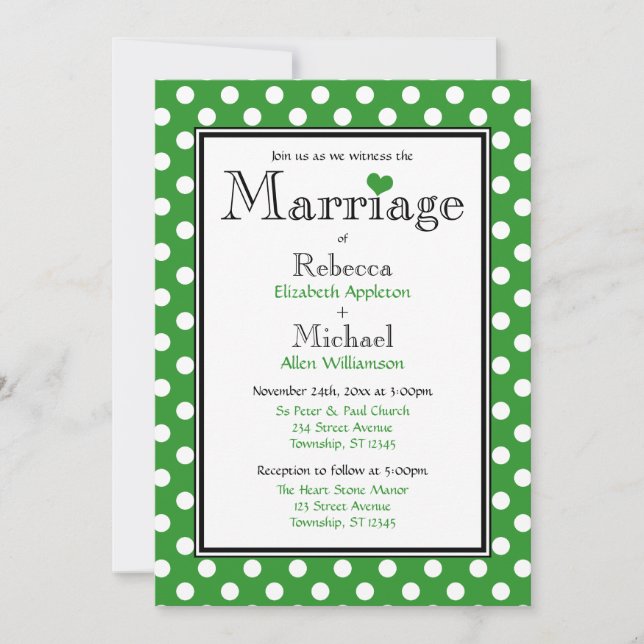 Polka Dot Green Wedding Einladungen (Vorderseite)