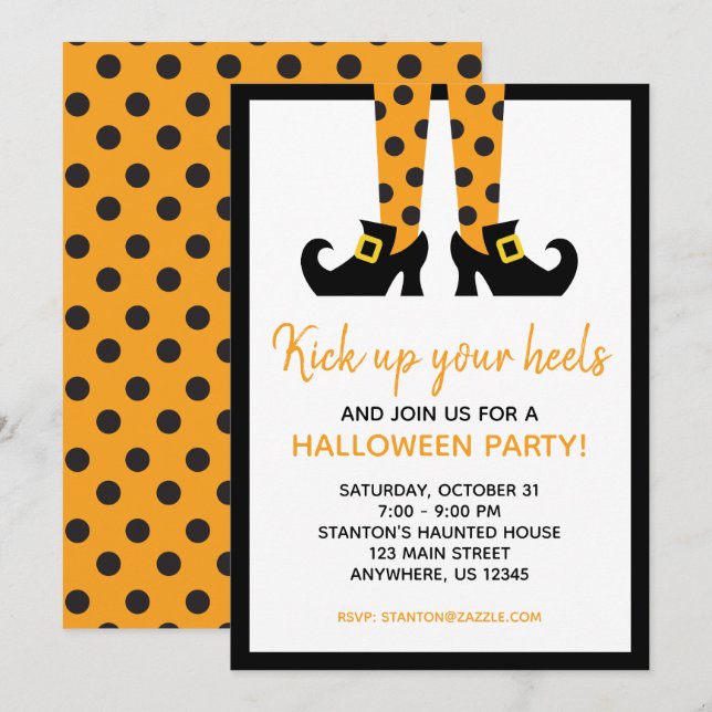 Polka Dot Halloween Hexen-Party Einladungen (Vorne/Hinten)