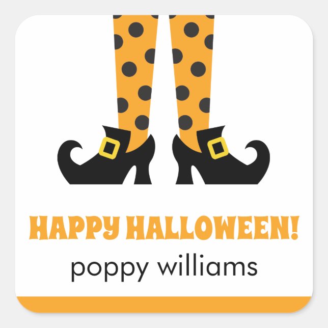 Polka Dot Halloween Hexen Personalisierte Aufklebe Quadratischer Aufkleber (Vorderseite)