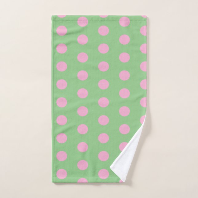 Polka Dot Handtuch (beige Grün & Pastellrosa) (Handtuch)