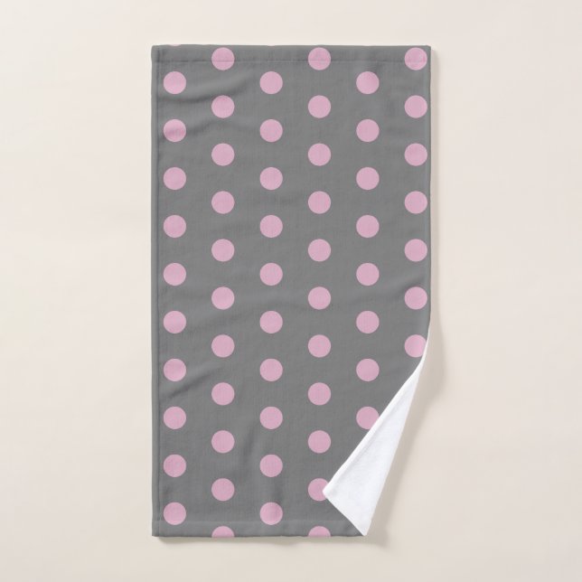 Polka Dot Handtuch (dunkelgrau und weich rosa) (Handtuch)