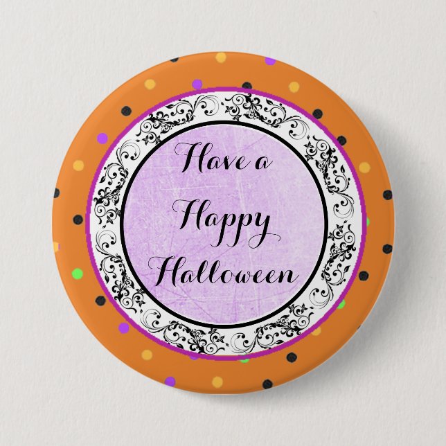 Polka Dot hat einen glücklichen Halloween Lila But Button (Vorderseite)