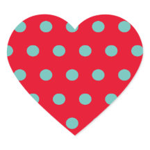 Polka Dot Heart Stickers (Red & Aqua)