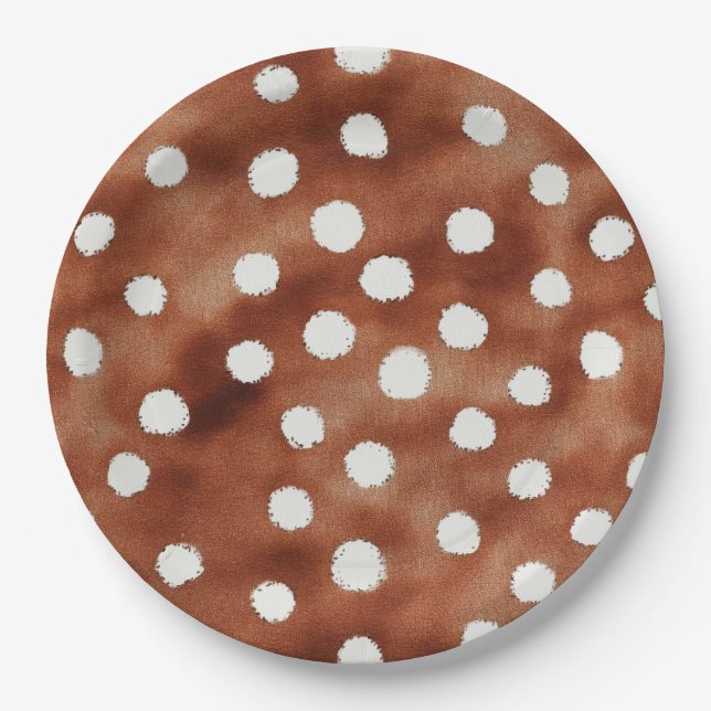 Polka-Dot in Coffee Brown und White Pappteller (Vorderseite)