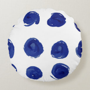 Polka dot, indigoblau Aquarell. Rundes Kissen