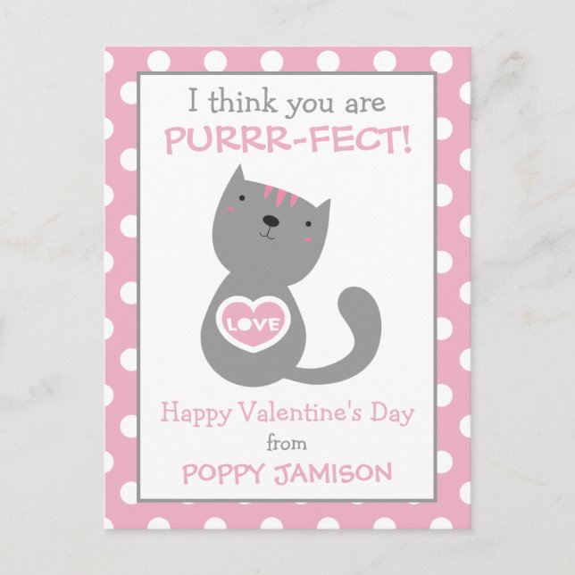Polka Dot Kitty Cat Personalisiert Valentine's Car Postkarte (Vorderseite)