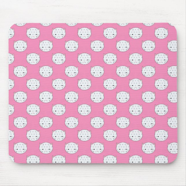 Polka Dot Kitty Pink und White Cat Gesicht Muster Mousepad (Vorne)