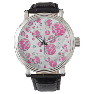 Polka Dot Kuh Rosa und Weiß Armbanduhr