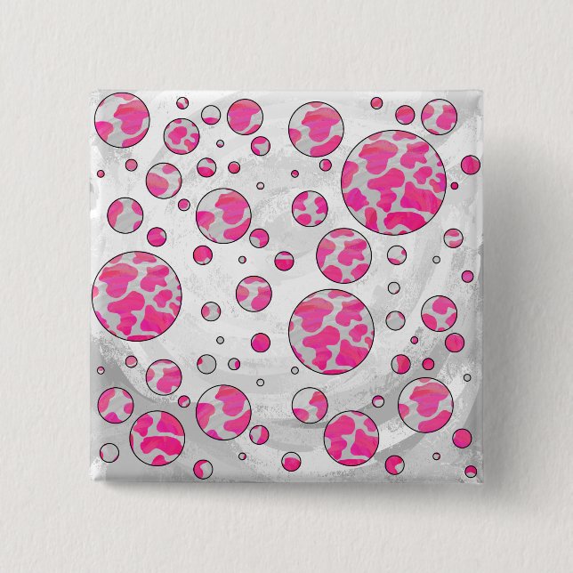 Polka Dot Kuh Rosa und Weiß Button (Vorderseite)