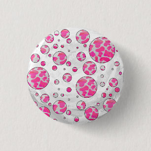 Polka Dot Kuh Rosa und Weiß Button