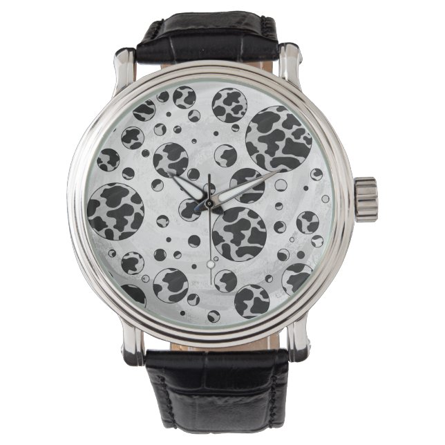 Polka Dot Kuw Schwarz-Weiß-Print Armbanduhr (Vorderseite)