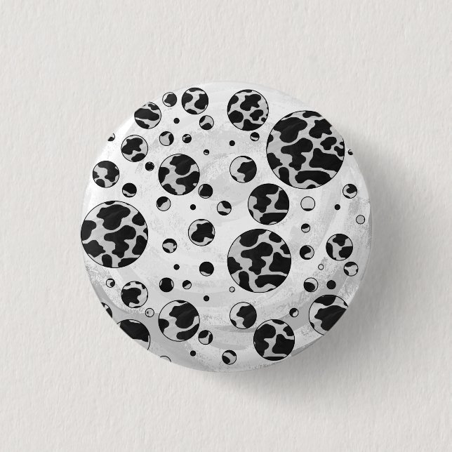 Polka Dot Kuw Schwarz-Weiß-Print Button (Vorderseite)