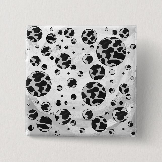 Polka Dot Kuw Schwarz-Weiß-Print Button (Vorderseite)