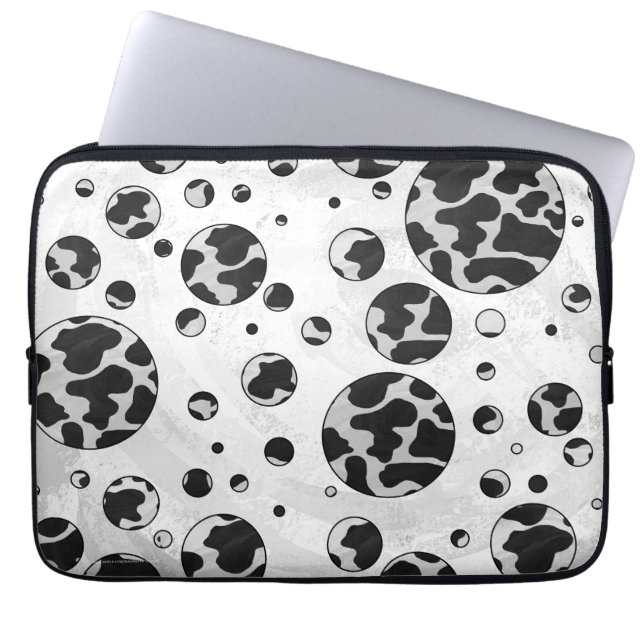 Polka Dot Kuw Schwarz-Weiß-Print Laptopschutzhülle (Vorderseite)