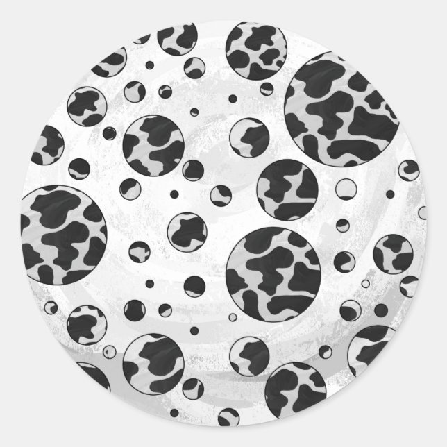 Polka Dot Kuw Schwarz-Weiß-Print Runder Aufkleber (Vorderseite)