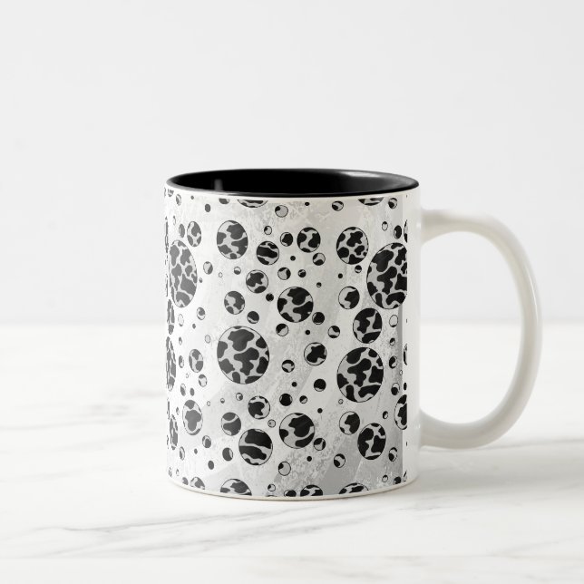 Polka Dot Kuw Schwarz-Weiß-Print Zweifarbige Tasse (Rechts)
