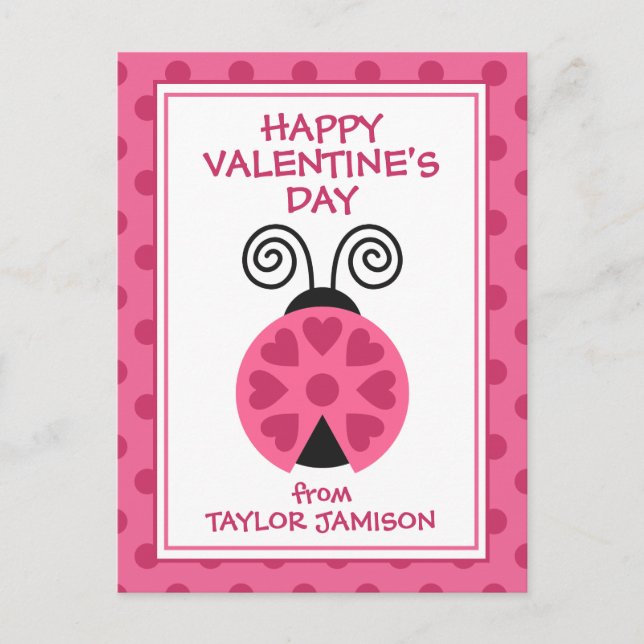 Polka Dot Ladybug Personalisiert Valentinskarte Postkarte (Vorderseite)