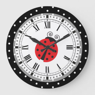 Polka Dot Ladybug Retro Style Clock Große Wanduhr