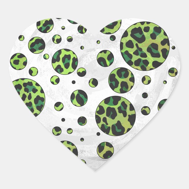 Polka Dot Leopard Black und Green Herz-Aufkleber (Vorderseite)