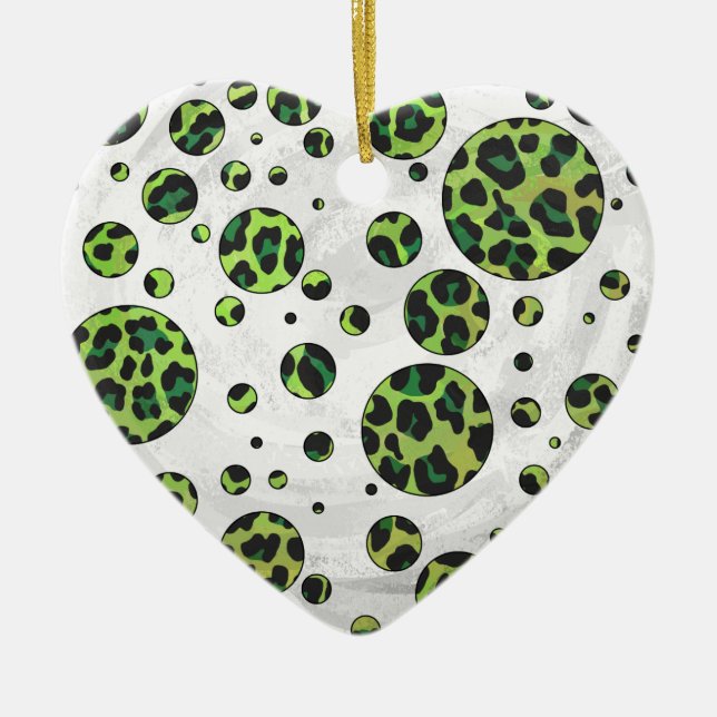 Polka Dot Leopard Black und Green Keramikornament (Vorne)