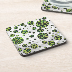 Polka Dot Leopard Black und Green Untersetzer