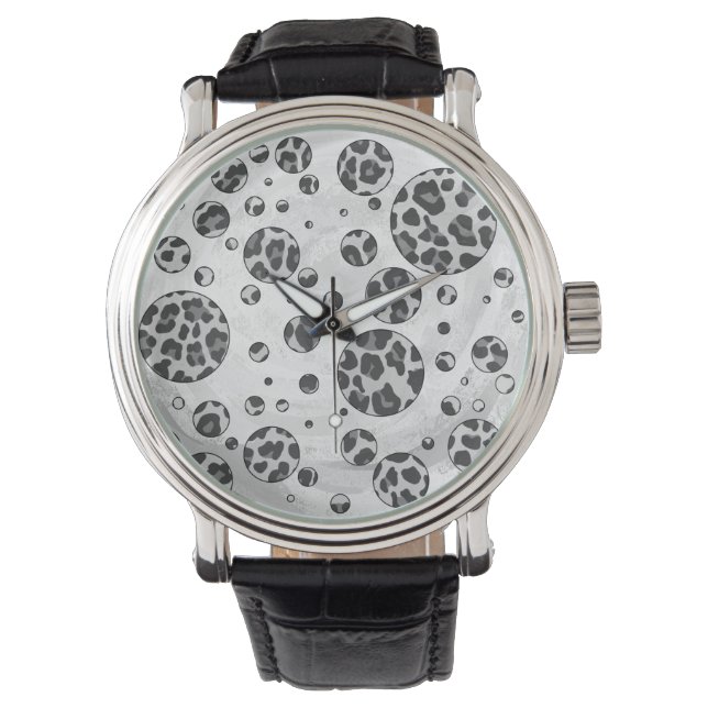 Polka Dot Leopard Schwarzweiß-Design Armbanduhr (Vorderseite)