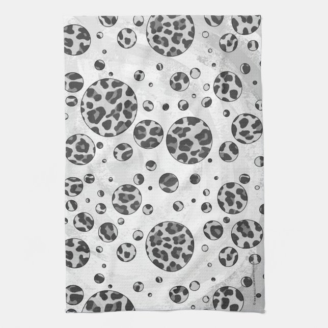 Polka Dot Leopard Schwarzweiß-Design Handtuch (Vertikal)