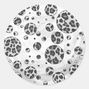 Polka Dot Leopard Schwarzweiß-Design Runder Aufkleber