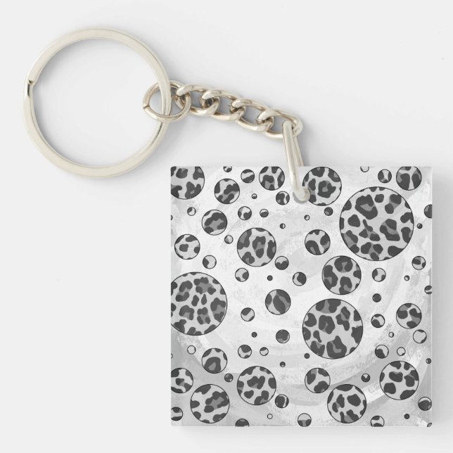 Polka Dot Leopard Schwarzweiß-Design Schlüsselanhänger (Vorderseite)