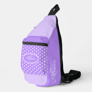 Polka dot lila und weiß personalisiert crossbody bag