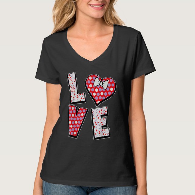 Polka Dot Love Heart Bow Tie Valentine's Day  For  T-Shirt (Vorderseite)